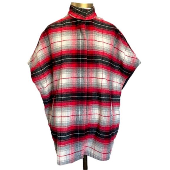 Eddie Bauer Red Plaid Wool Blend Sonoma Cape Poncho Vest - S/M, NWOTs - Picture 2 of 10